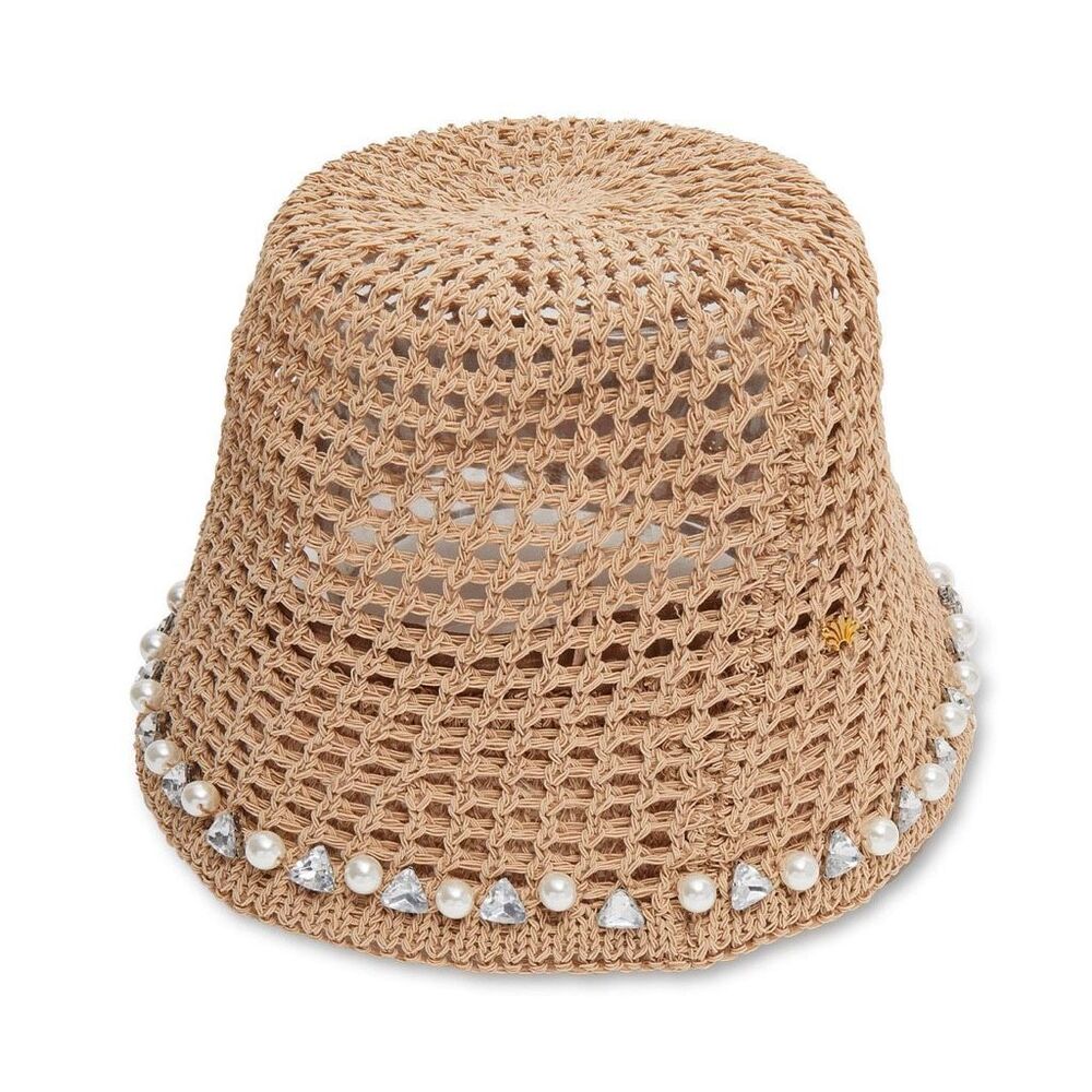 Lele Sadoughi Open Weave Raffia Embellished Bucket Hat Natural One Size
